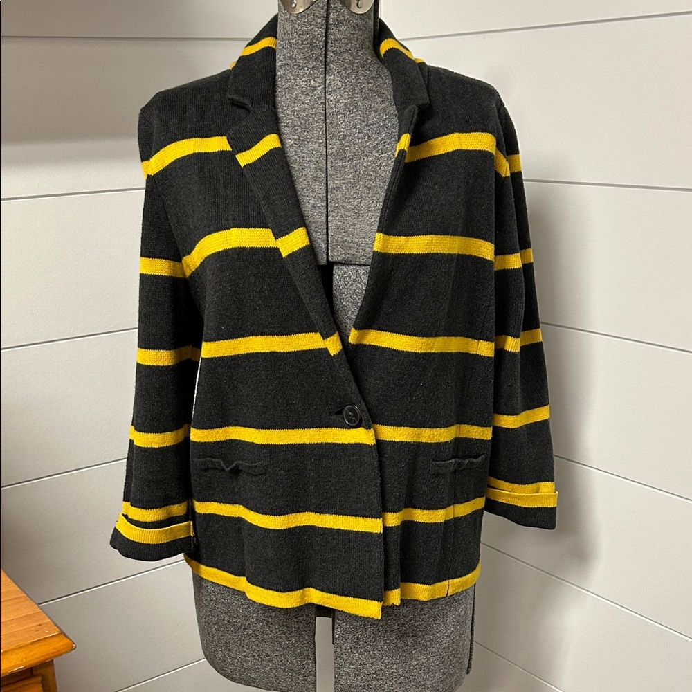 LOFT Charcoal and Mustard Knit Sweater